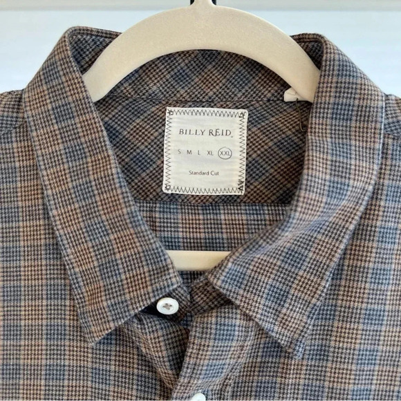Billy Reid Standard Cut Light Brown Herringbone Plaid Button Front Shirt XXL - Picture 3 of 4
